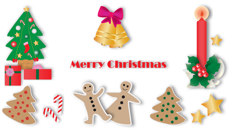 Christmas design elements on white background,paper art style.のイラスト素材