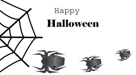 Happy Halloween card with spiders origami and cobweb ,vector illustration.のイラスト素材