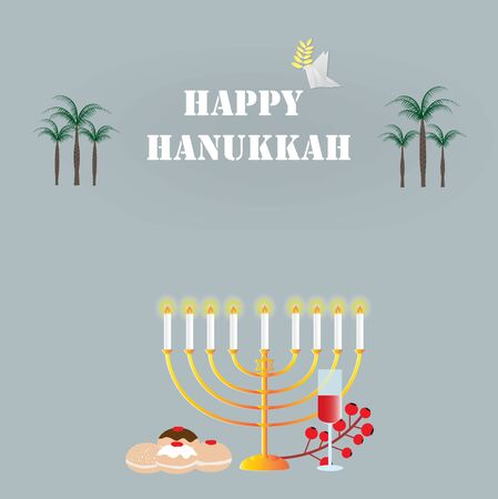 Happy Hanukkah card with different Hanukkah symbols,vector illustration.のイラスト素材