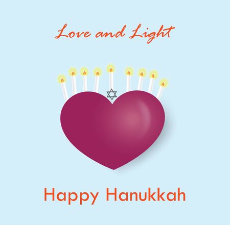 Happy Hanukkah greeting card with candle holder on heart shape, vector illustration.のイラスト素材