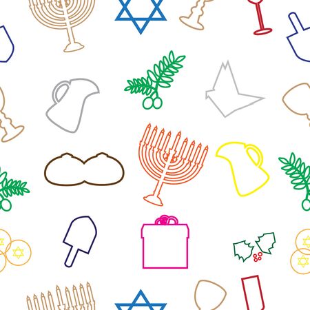 Happy Hanukkah seamless pattern  linear art design.のイラスト素材