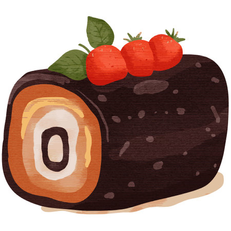 Christmas chocolate log cake watercolor,vector illustration.のイラスト素材