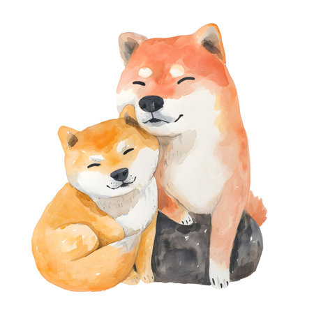 Cute couple dog cartoon style for Valentine's Day watercolor illustration, AI generated.の素材