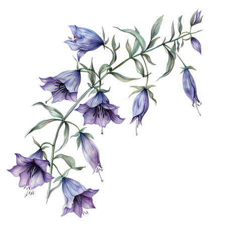 Blue bellflower in spring season watercolor illustration, AI generated.の素材
