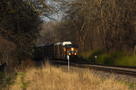 Train emerging from the woodsのeditorial素材