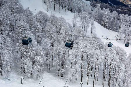 View of the gondola lift of the Rosa Khutor ski resort in winterのeditorial素材
