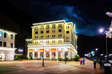 Night view in the village of Krasnaya Polyana, shot with a tilt shift effectのeditorial素材