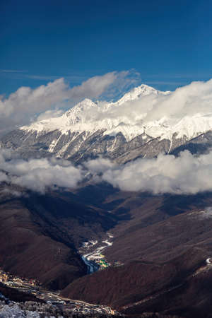 View of the valley of the Mzymta river from the top of the mountainsの写真素材
