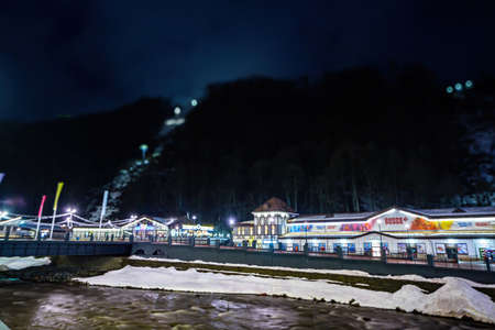 Night view of the Mzymta River from the embankment in the Krasnaya Polyanaのeditorial素材