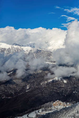 Hotels in the mountains in the ski resort Krasnaya Polyana, Sochiの写真素材
