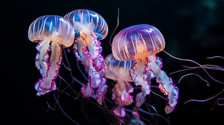 Three jellyfish with long tentaclesの素材