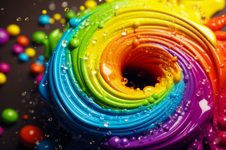 Paints curling up in a spiral with dropsの素材