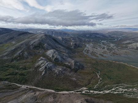 Aerial view Chukotka wilderness landscape Arctic coastal beauty landscapeの写真素材