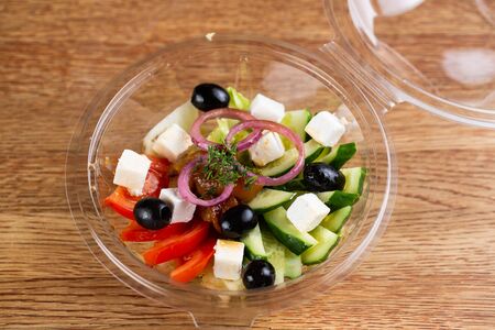 fresh vegetable greek salad with feta cheeseの写真素材