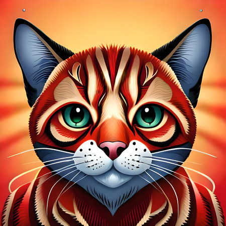 Portrait of a cat with big eyes. Vector illustration on orange background. created with the help of artificial intelligenceの素材