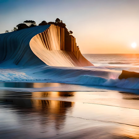 Sunset on the beach of the Atlantic Ocean in Portugal. long exposure.の素材