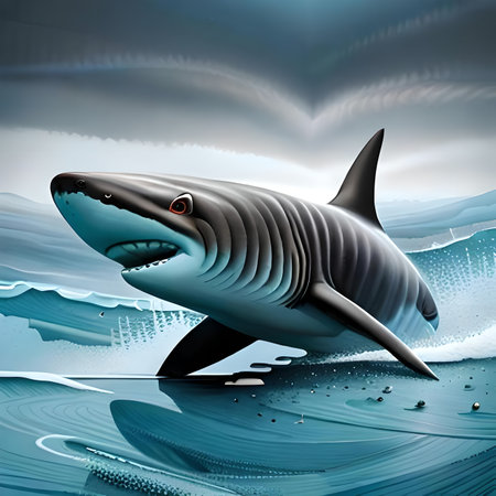 Great white shark in the ocean, 3d render illustration with copy space with the help of artificial intelligenceの素材