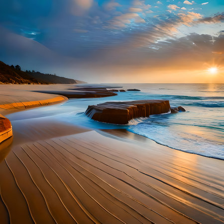 Sunset on the beach of Santa Cruz de Tenerife Canary Islands Spain with the help of artificial intelligenceの素材