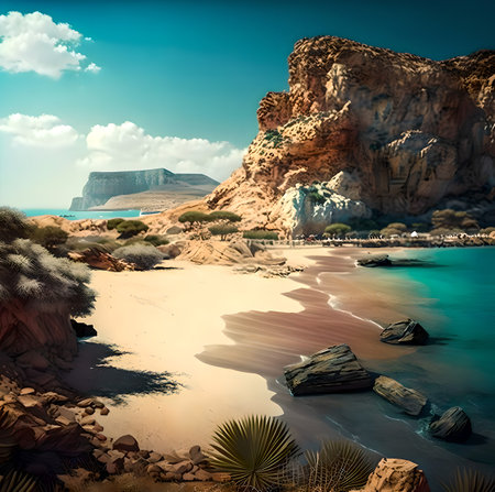 Beautiful seascape in vintage style. composition of nature. with the help of artificial intelligenceの素材