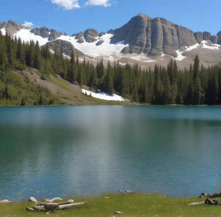 Mountain lake in Glacier National Park, Montana, United States. created with the help of artificial intelligence technologiesの素材