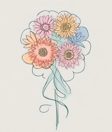 Illustration of a bouquet of flowers in pastel colors. created with the help of artificial intelligence technologiesの素材
