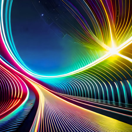 abstract background with glowing lines and space for text, 3d render created with the help of artificial intelligence technologiesの素材