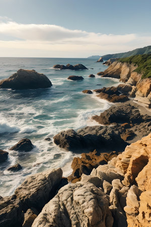 Rocky coast of Cabo da Roca at sunset, Portugal created with the help of artificial intelligence technologiesの素材
