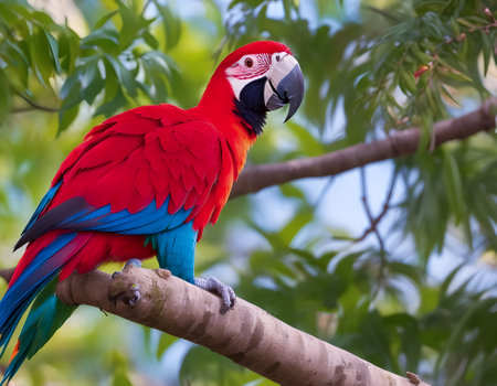 beautiful Scarlet macaw bird on the tree,beautiful red macaw created with the help of artificial intelligence technologiesの素材