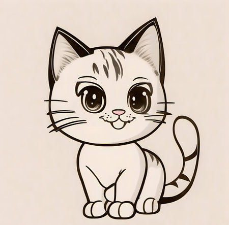 Cute cartoon kitten. Vector illustration isolated on a white background. created with the help of artificial intelligence technologiesの素材
