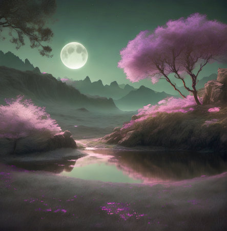 landscape with moon and clouds created with the help of artificial intelligence technologiesの素材