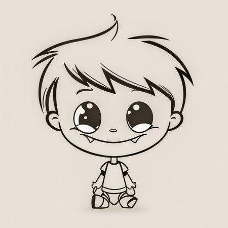 cartoon illustrations of a smiling boy created with the help of artificial intelligence technologiesの素材
