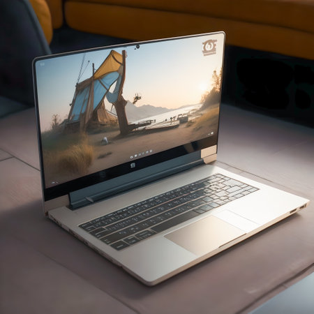the computer is working on the table created with the help of artificial intelligence technologiesの素材