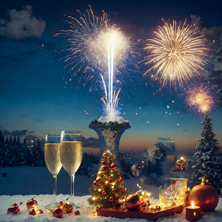 champagne and fireworksの素材
