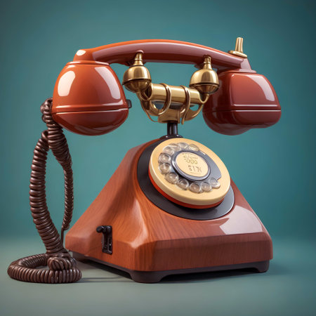 Retro telephone on a blue background. 3d render illustration. created with the help of artificial intelligence technologiesの素材