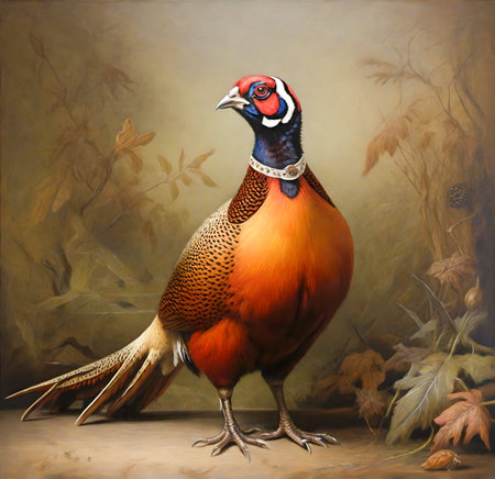 Pheasant on a wooden background. A bird with a pheasant tail. created with the help of artificial intelligence technologiesの素材