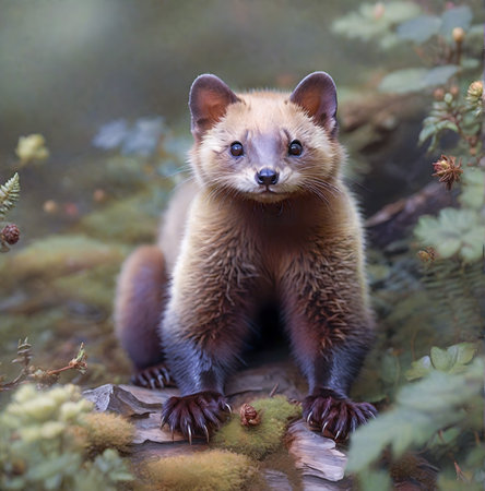 Pine marten (Martes martes) in the forest created with the help of artificial intelligence technologiesの素材