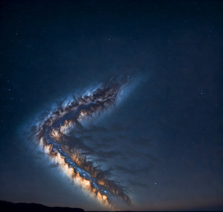 Milky way and star in the night sky. Long exposure photograph. created with the help of artificial intelligence technologiesの素材