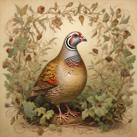 Painting of a pheasant on the background of autumn leaves created with the help of artificial intelligence technologiesの素材