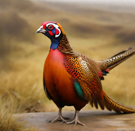 Pheasant (Phasianus colchicus) standing on the ground created with the help of artificial intelligence technologiesの素材