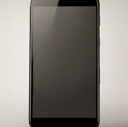 Smartphone with blank screen isolated on white background. 3d render created with the help of artificial intelligence technologiesの素材