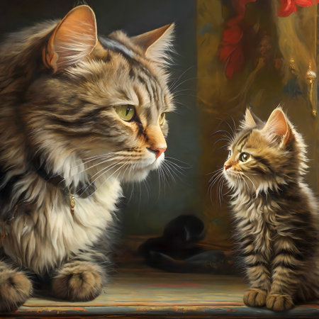 Two maine coon kittens on the windowsill, close-up created with the help of artificial intelligence technologiesの素材