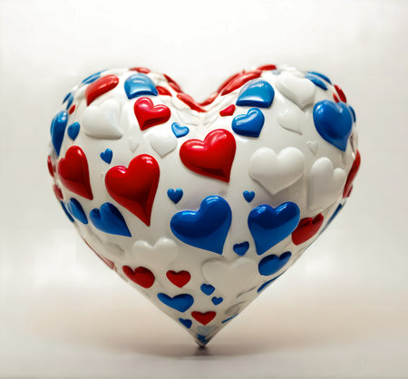 Colorful heart-shaped ceramic vase on a white background. created with the help of artificial intelligence technologiesの素材