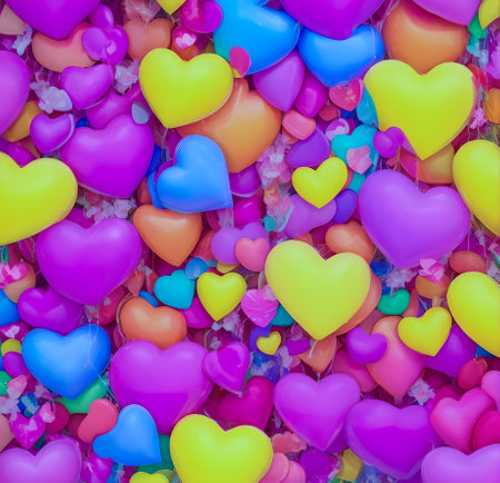 Valentine's day background with colorful heart-shaped balloons. created with the help of artificial intelligence technologiesの素材