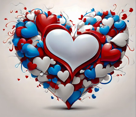 Valentine's day background with red and blue hearts. Vector illustration. created with the help of artificial intelligence technologiesの素材