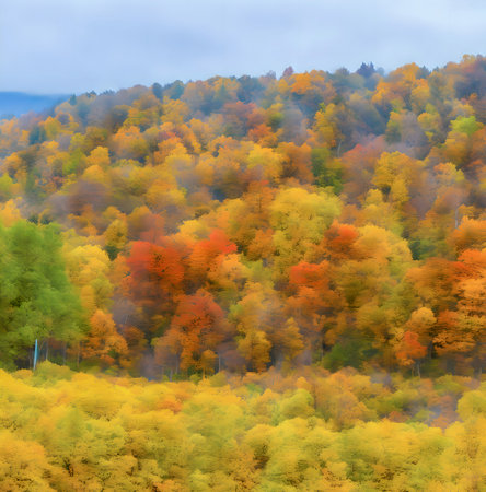 Autumn forest in the mountains. Colorful trees in the autumn forest. created with the help of artificial intelligence technologiesの素材