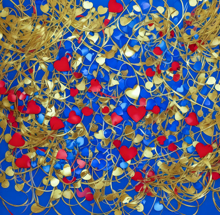 Valentine's day abstract background with hearts and gold chains. created with the help of artificial intelligence technologiesの素材