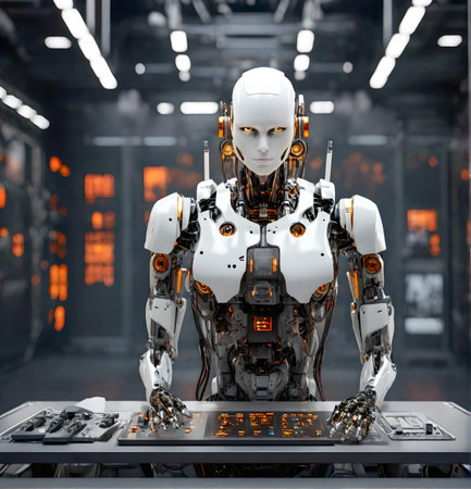 3d rendering humanoid robot working in data center, future technology concept created with the help of artificial intelligence technologiesの素材