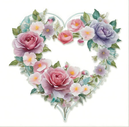 Watercolor illustration of a heart-shaped frame with colorful flowers. created with the help of artificial intelligence technologiesの素材