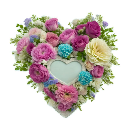 Heart shaped bouquet of roses, hydrangeas, carnations and hydrangeasの素材