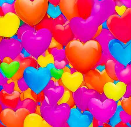 Colorful heart shaped balloons background for valentine's day. created with the help of artificial intelligence technologiesの素材